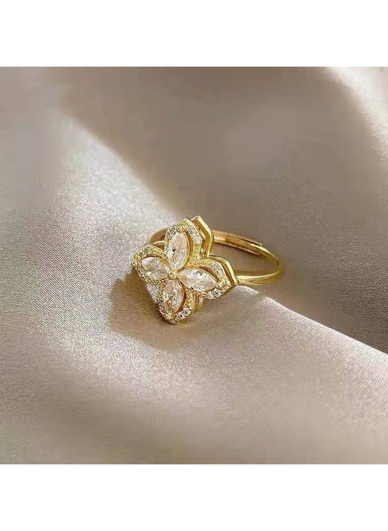 Generic - Rotatable Petal Stud Earrings Necklace Ring Set 3 Pcs - Image 1