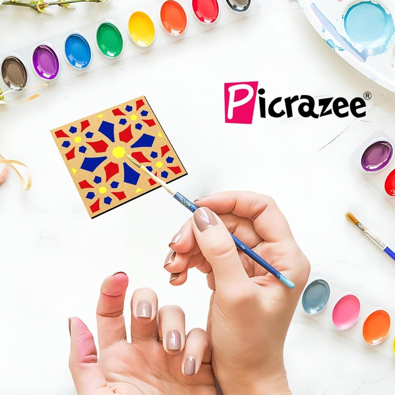 PICRAZEE DIY Engineered Pine MDF Pre-Marked 12 Square Plates Size 4x4 inch and 5.5 mm Thickness– Ideal for Art and Craft, Resin Art, Decoupage, and DIY Projects - Image 4