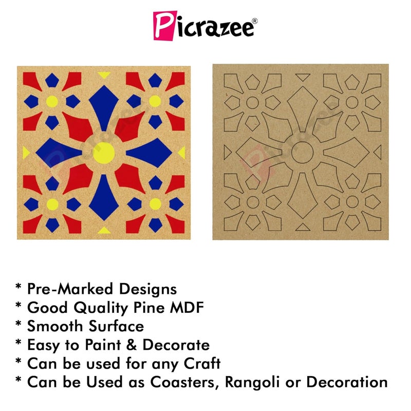 PICRAZEE DIY Engineered Pine MDF Pre-Marked 12 Square Plates Size 4x4 inch and 5.5 mm Thickness– Ideal for Art and Craft, Resin Art, Decoupage, and DIY Projects - Image 3