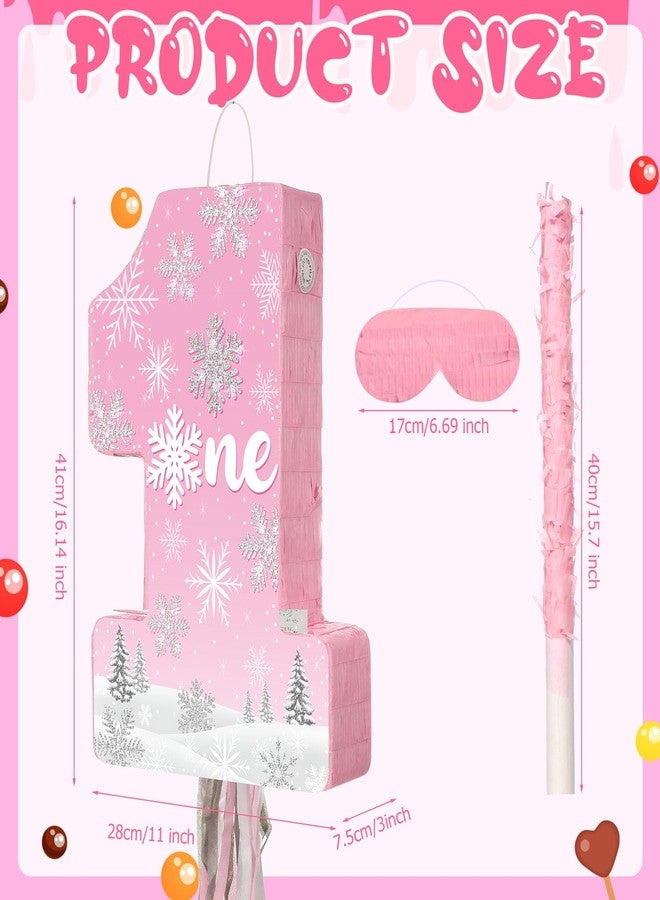 Aoriher Girls 1st Birthday Pinata Winter Onederland Game Set Pink Silver Snowflake Pinata with Bat Stick Blindfold Mask Confetti for Girls First Birthday Baby Shower Party Game Supplies Decoration - Image 2