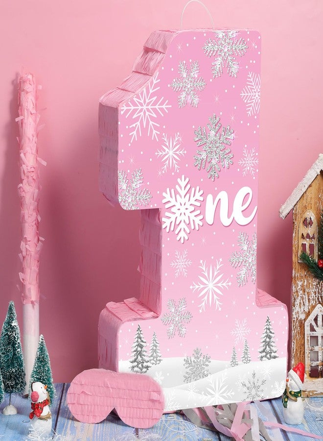 Aoriher Girls 1st Birthday Pinata Winter Onederland Game Set Pink Silver Snowflake Pinata with Bat Stick Blindfold Mask Confetti for Girls First Birthday Baby Shower Party Game Supplies Decoration - Image 4