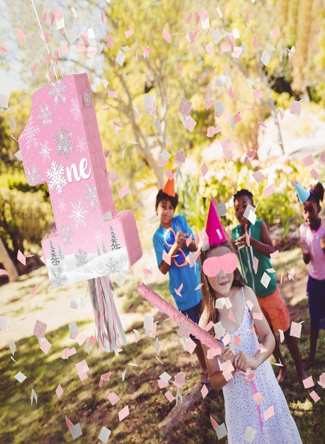 Aoriher Girls 1st Birthday Pinata Winter Onederland Game Set Pink Silver Snowflake Pinata with Bat Stick Blindfold Mask Confetti for Girls First Birthday Baby Shower Party Game Supplies Decoration - Image 5