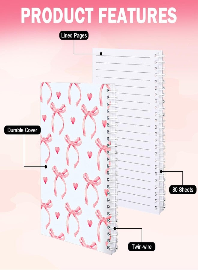Whaline 3 Packs Bow Coquette Spiral Notebook Pink Cherry Bowknot Lined Notebook Preppy Twin-Wire Binding Journal with 80 Sheets A5 Ruled Paper For Student Home Office Classroom - Image 3