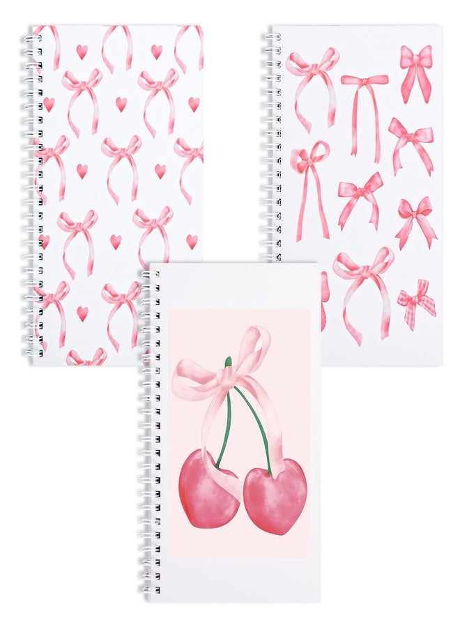 Whaline 3 Packs Bow Coquette Spiral Notebook Pink Cherry Bowknot Lined Notebook Preppy Twin-Wire Binding Journal with 80 Sheets A5 Ruled Paper For Student Home Office Classroom - Image 1