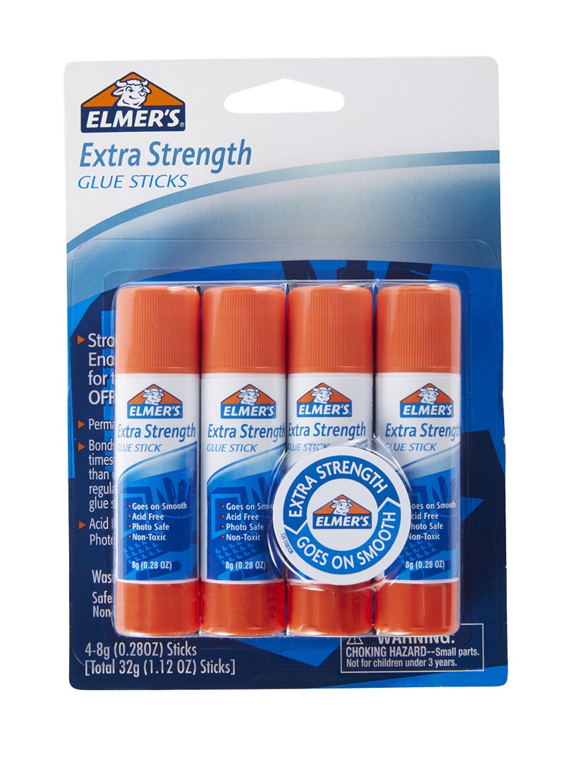 Elmer's Extra Strength Glue Sticks, Washable, 8 Grams, 4 Count - Image 1