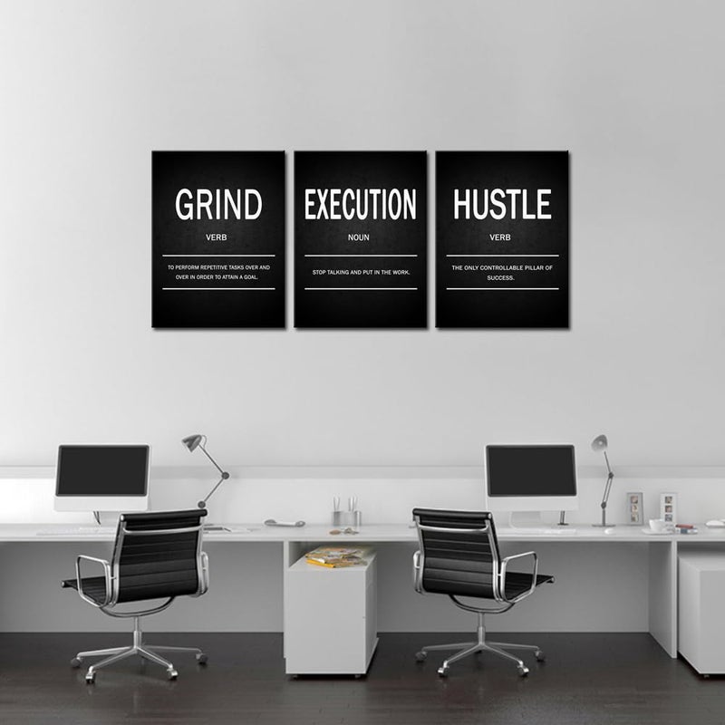 Deergar Wall Art Motivational Wall DÃ©cor Grind Hustle Execution Inspirational Poster Print Canvas Wall Art for Office, Living Room, Bedroom, Dormitory Wall Decoration Black and White Gallery Wrapped Canvas - Image 5