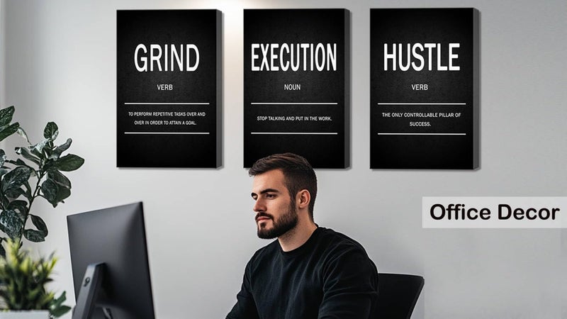 Deergar Wall Art Motivational Wall DÃ©cor Grind Hustle Execution Inspirational Poster Print Canvas Wall Art for Office, Living Room, Bedroom, Dormitory Wall Decoration Black and White Gallery Wrapped Canvas - Image 2