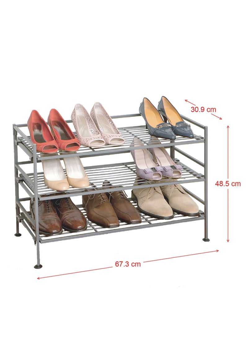 Seville Classics Foldable KD & Stackable 3 Tier Iron Shoe Rack - Image 3