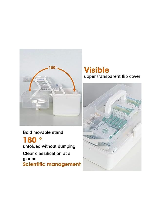 بروماس حاويات تخزين طبية بلاستيكية، صندوق دواء، صندوق دواء مقاوم للأطفال، منظم للمنزل والعائلة والطوارئ، حقيبة حبوب الدواء 3 طبقات مع مقصورات ومقبض - Image 4
