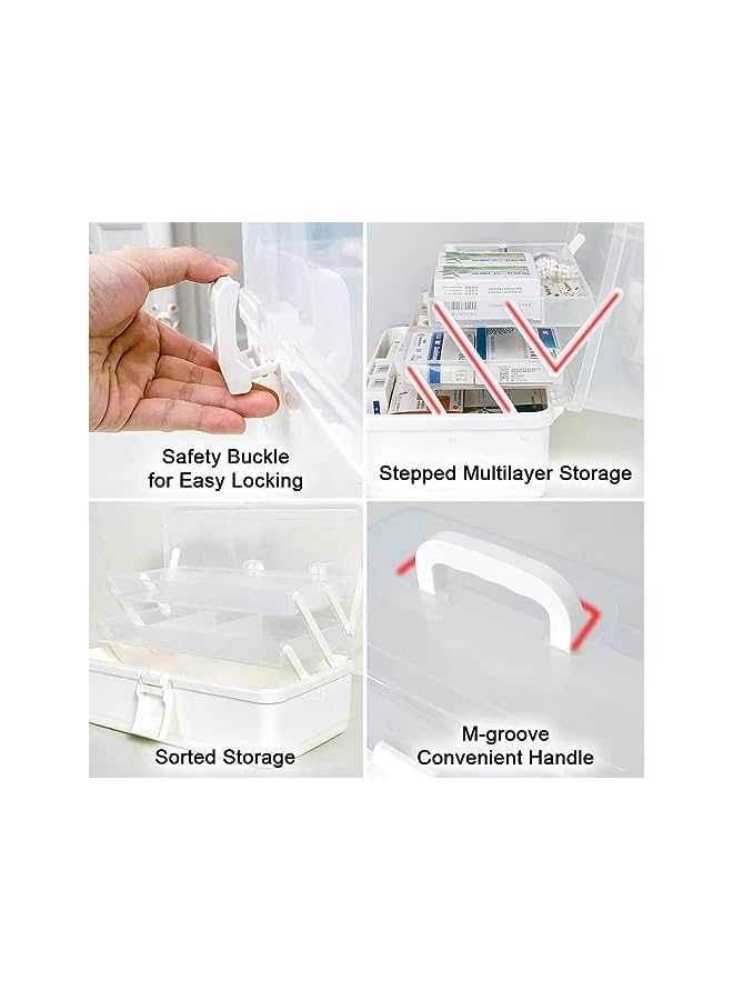 بروماس حاويات تخزين طبية بلاستيكية، صندوق دواء، صندوق دواء مقاوم للأطفال، منظم للمنزل والعائلة والطوارئ، حقيبة حبوب الدواء 3 طبقات مع مقصورات ومقبض - Image 5