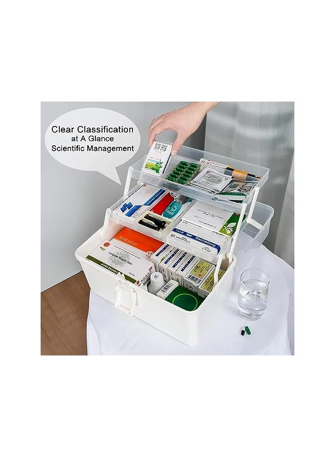 بروماس حاويات تخزين طبية بلاستيكية، صندوق دواء، صندوق دواء مقاوم للأطفال، منظم للمنزل والعائلة والطوارئ، حقيبة حبوب الدواء 3 طبقات مع مقصورات ومقبض - Image 3