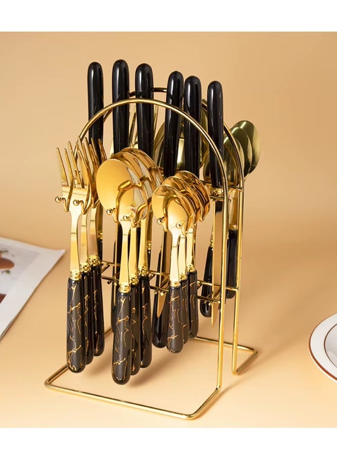 إن كي أكس مجموعة أدوات مائدة معلقة من الفولاذ المقاوم للصدأ مكونة من 24 قطعة مع حامل لـ 6 أشخاص، أدوات مائدة بلمسة نهائية عاكسة للاستخدام المنزلي والمطبخ - Image 2