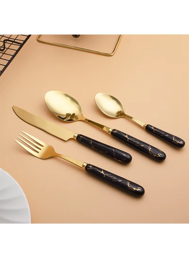 إن كي أكس مجموعة أدوات مائدة معلقة من الفولاذ المقاوم للصدأ مكونة من 24 قطعة مع حامل لـ 6 أشخاص، أدوات مائدة بلمسة نهائية عاكسة للاستخدام المنزلي والمطبخ - Image 5