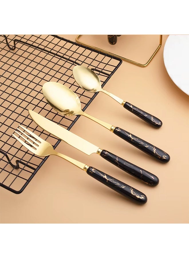 إن كي أكس مجموعة أدوات مائدة معلقة من الفولاذ المقاوم للصدأ مكونة من 24 قطعة مع حامل لـ 6 أشخاص، أدوات مائدة بلمسة نهائية عاكسة للاستخدام المنزلي والمطبخ - Image 3