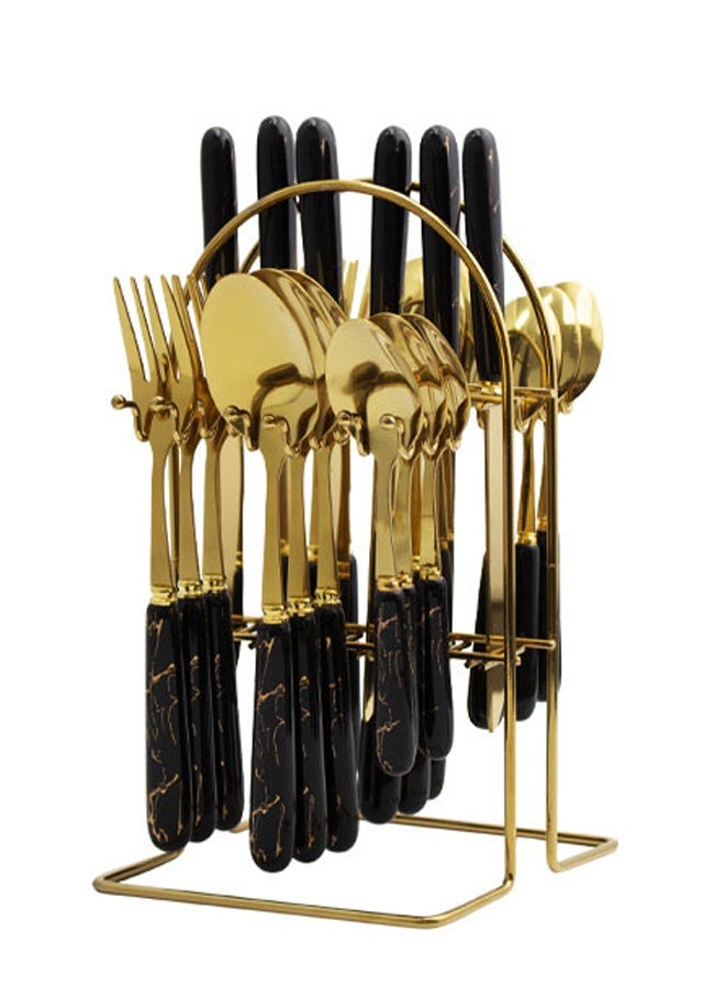 إن كي أكس مجموعة أدوات مائدة معلقة من الفولاذ المقاوم للصدأ مكونة من 24 قطعة مع حامل لـ 6 أشخاص، أدوات مائدة بلمسة نهائية عاكسة للاستخدام المنزلي والمطبخ - Image 1