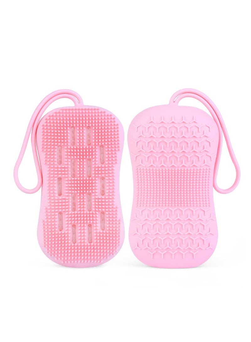 Soft Silicone Body Brush Set, Double Sided Bath Body Washer Exfoliating Bath Brush Baby Shampoo Spa Skin Tool for Sensitive and All Skin Types (pink) - Image 2