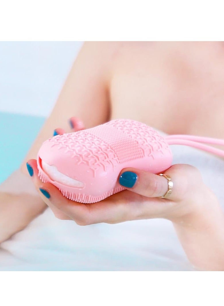 Soft Silicone Body Brush Set, Double Sided Bath Body Washer Exfoliating Bath Brush Baby Shampoo Spa Skin Tool for Sensitive and All Skin Types (pink) - Image 3