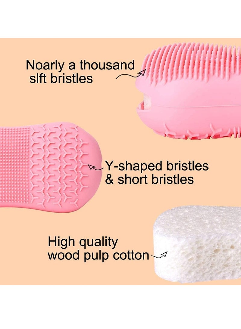 Soft Silicone Body Brush Set, Double Sided Bath Body Washer Exfoliating Bath Brush Baby Shampoo Spa Skin Tool for Sensitive and All Skin Types (pink) - Image 5