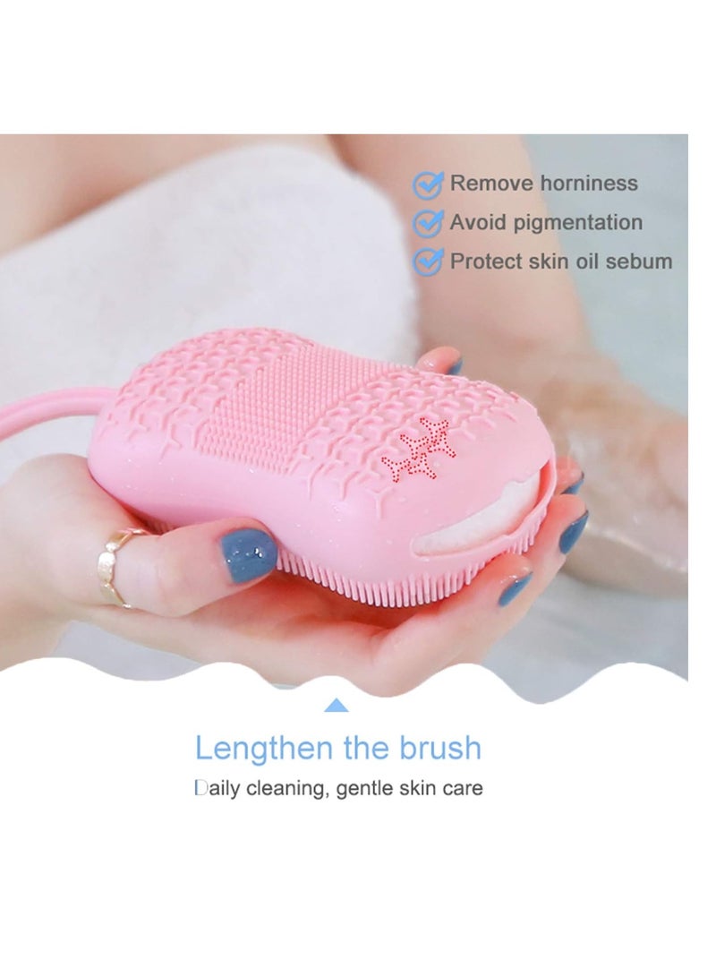 Soft Silicone Body Brush Set, Double Sided Bath Body Washer Exfoliating Bath Brush Baby Shampoo Spa Skin Tool for Sensitive and All Skin Types (pink) - Image 4