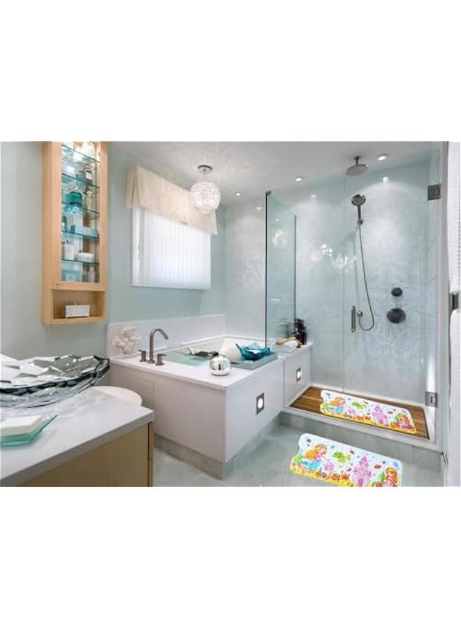 ميكسد سجادة حوض استحمام للأطفال، 40 × 16 بوصة مانعة للانزلاق، سجادة حوض استحمام كرتونية مضادة للانزلاق مع فتحات تصريف وأكواب شفط قابلة للغسل في الغسالة (Merimaid) - Image 4