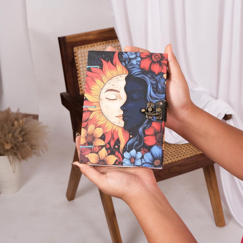 CRAFT JUNKY Journal Diary with Handcrafted Box, 5 x 7 Inch Special Binding Unruled Lock Diary for Girls, Art Book with Aesthetic Print Sketch Book for Artists, 200 Acid-Free Pages A5 (SUN MOON) - Image 4