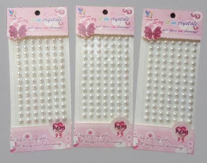 KRAFTMASTERS White Pearl 7 Mm Diameter Crystal Bead Reusable SelfAdhesive Sticker for Wall SheetSet Of 3 Sheets
