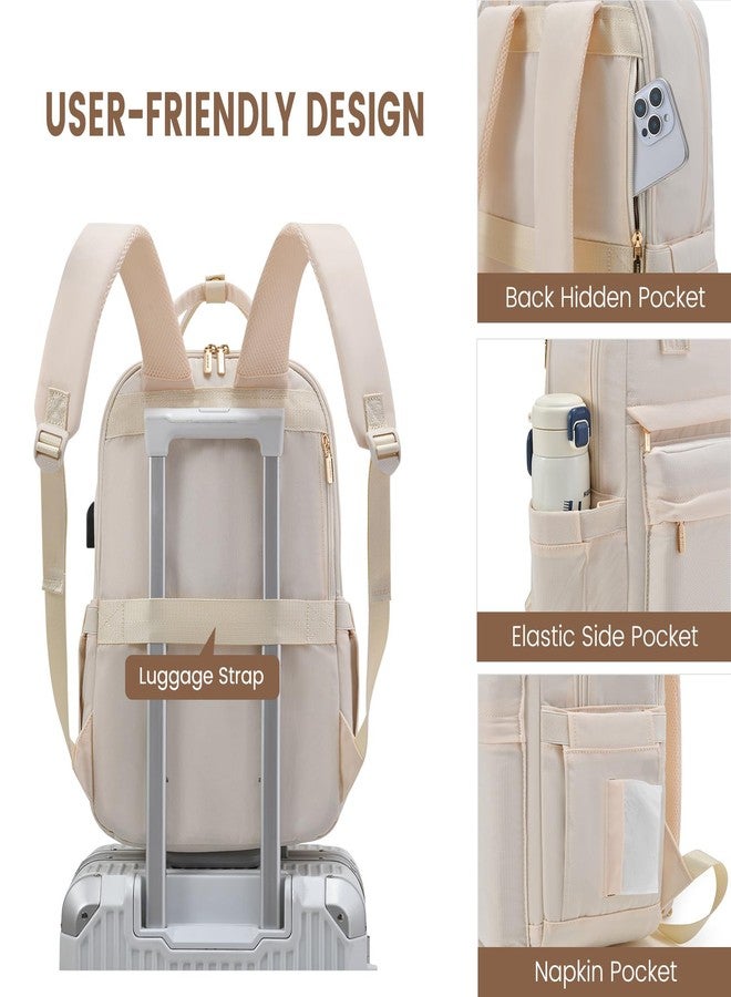 لوف فوك حقيبة ظهر لابتوب LOVEVOOK للنساء والفتيات، حقيبة ظهر مقاومة للماء مقاس 15.6 بوصة، حقيبة كتب مدرسية لطيفة للطلاب، بيج، 15.6 بوصة، حقائب ظهر للسفر - Image 3