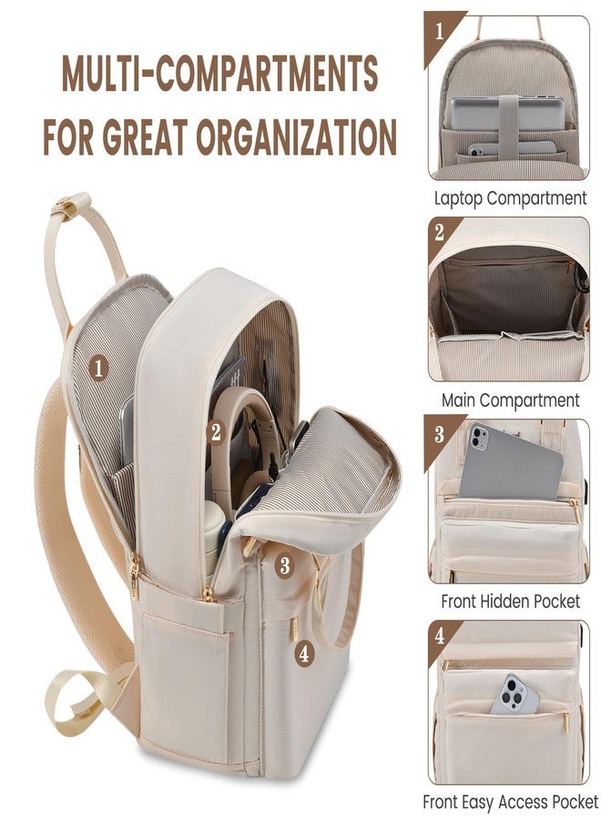لوف فوك حقيبة ظهر لابتوب LOVEVOOK للنساء والفتيات، حقيبة ظهر مقاومة للماء مقاس 15.6 بوصة، حقيبة كتب مدرسية لطيفة للطلاب، بيج، 15.6 بوصة، حقائب ظهر للسفر - Image 2