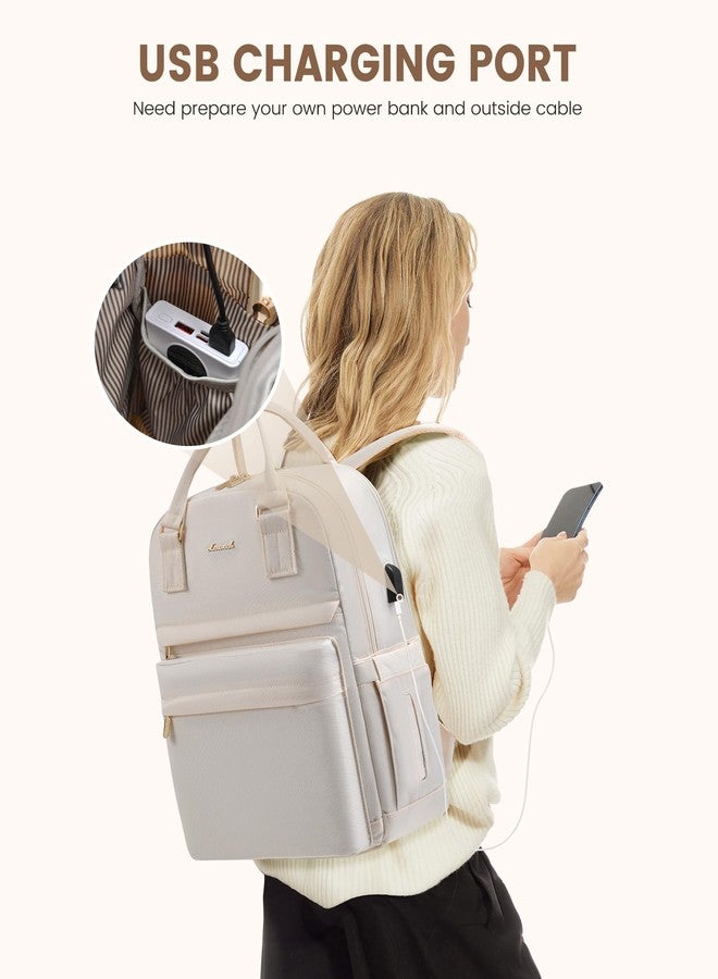 لوف فوك حقيبة ظهر لابتوب LOVEVOOK للنساء والفتيات، حقيبة ظهر مقاومة للماء مقاس 15.6 بوصة، حقيبة كتب مدرسية لطيفة للطلاب، بيج، 15.6 بوصة، حقائب ظهر للسفر - Image 5