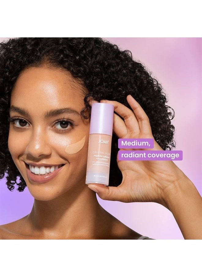 Crystal Glow Peptide-Infused Foundation, 2-in-1 Multitasking Korean Makeup with Blurring Face Primer, Luminizer, Hydration & Skin Defense for a Flawless Finish, 1.01 Oz, Light Warm