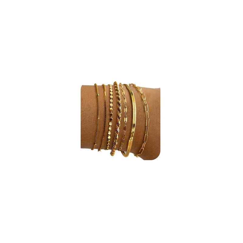 Amicon Gold Bracelets for Women,Dainty 14K Gold Plated Stack Set Trendy Stackable non tarnish Paperclip Chain Bracelets Gold Jewelry Sets Gifts for Women - Image 1