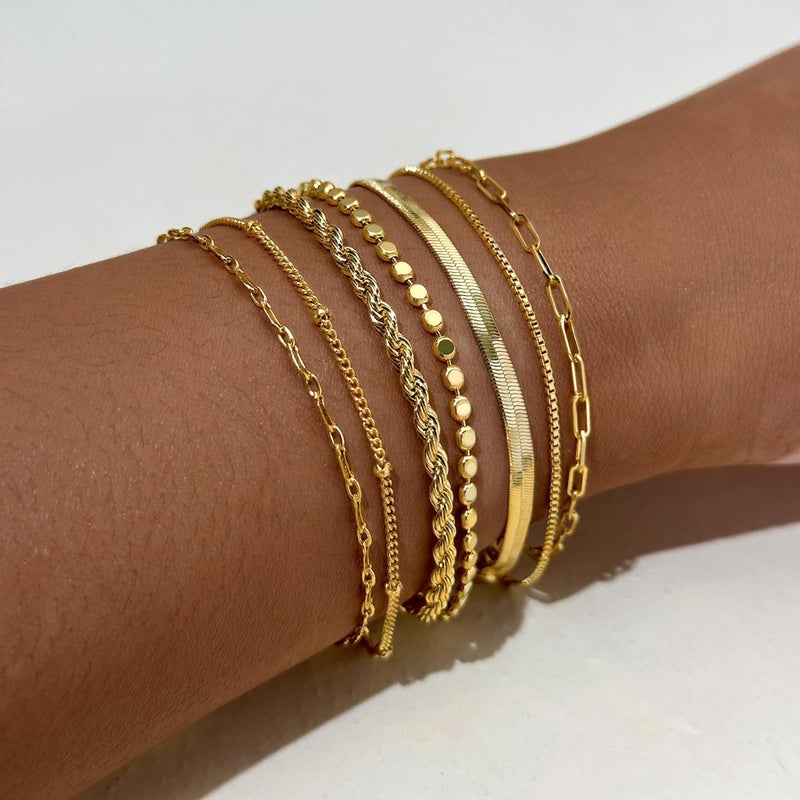 Amicon Gold Bracelets for Women,Dainty 14K Gold Plated Stack Set Trendy Stackable non tarnish Paperclip Chain Bracelets Gold Jewelry Sets Gifts for Women - Image 2