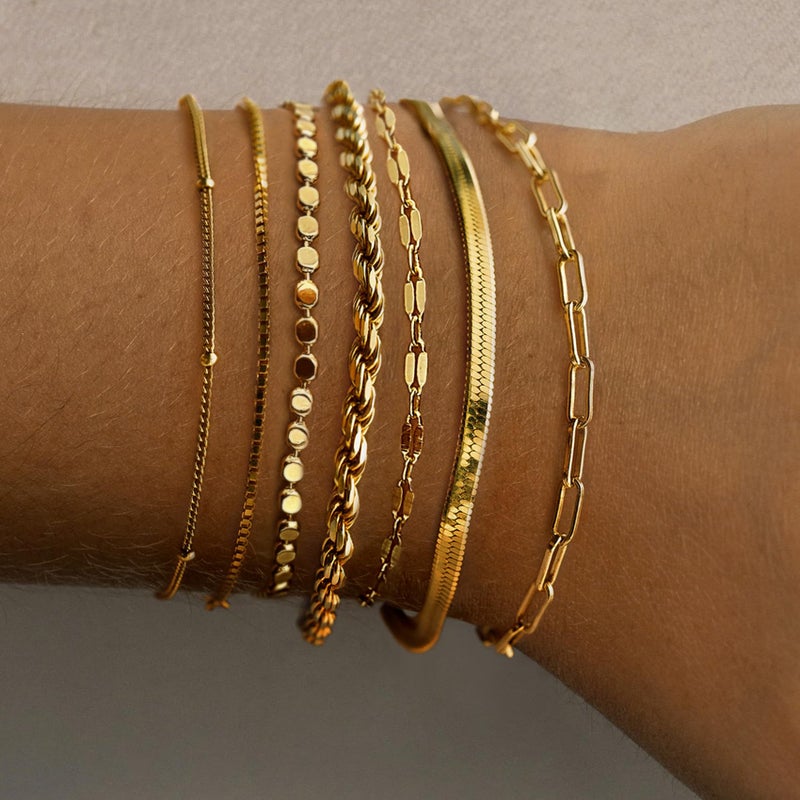 Amicon Gold Bracelets for Women,Dainty 14K Gold Plated Stack Set Trendy Stackable non tarnish Paperclip Chain Bracelets Gold Jewelry Sets Gifts for Women - Image 4
