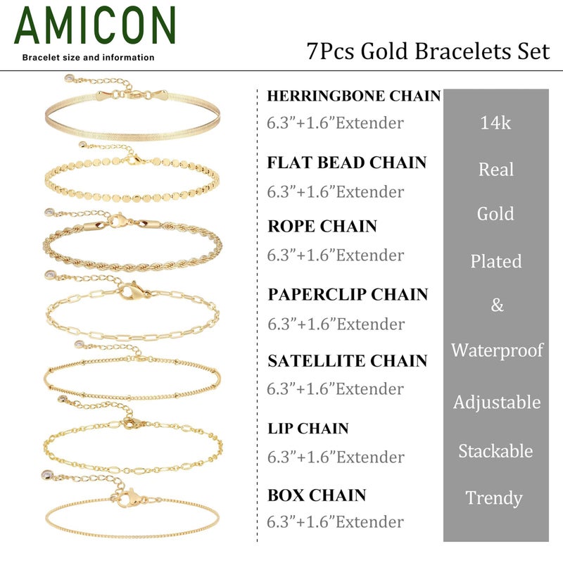 Amicon Gold Bracelets for Women,Dainty 14K Gold Plated Stack Set Trendy Stackable non tarnish Paperclip Chain Bracelets Gold Jewelry Sets Gifts for Women - Image 3