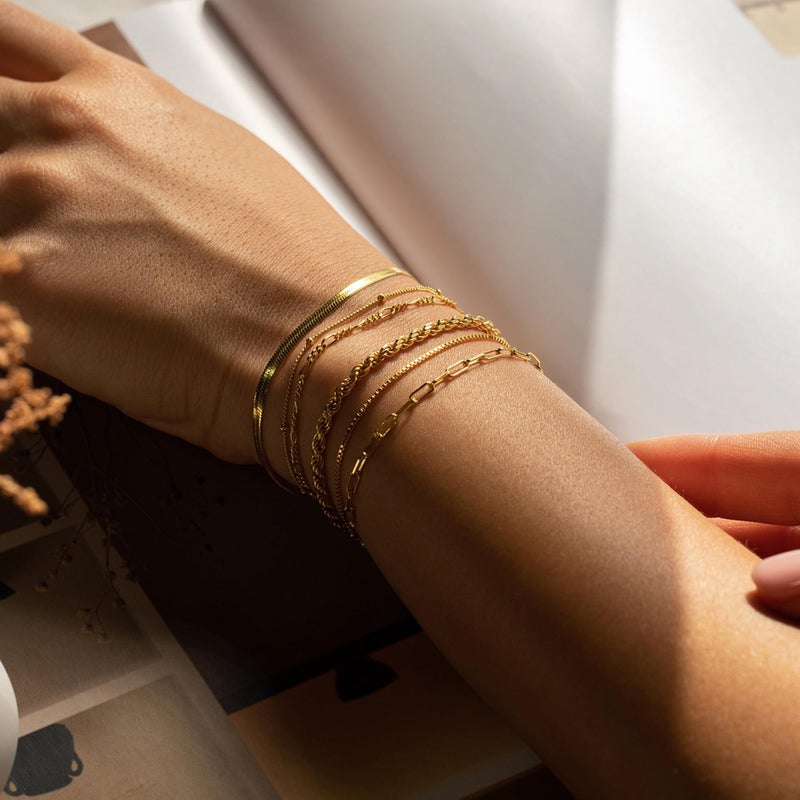 Amicon Gold Bracelets for Women,Dainty 14K Gold Plated Stack Set Trendy Stackable non tarnish Paperclip Chain Bracelets Gold Jewelry Sets Gifts for Women - Image 5