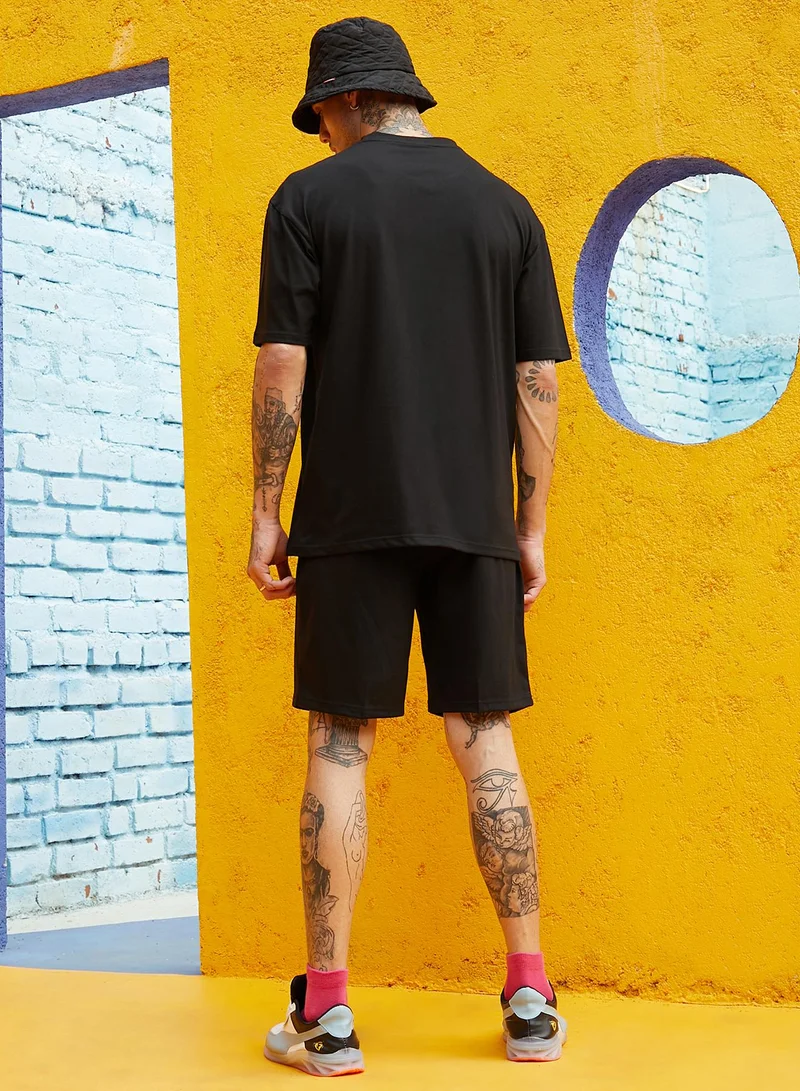 Campus Sutra Men's Oversized Solid Black Casual Co-Ord Set