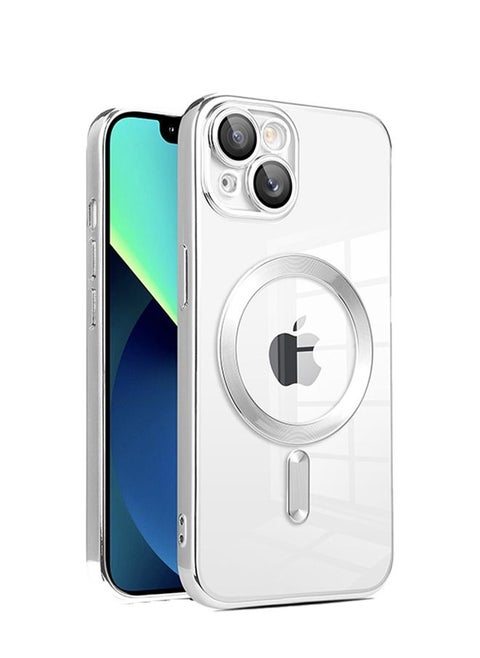 IPhone 13 Case Magnetic Support Magsafe Charger Wireless Anti Scratch Shockproof Clear Four Corner Cushion Anti Dropping Full Body Protection All Inclusive Lens Protection Cover Silver
