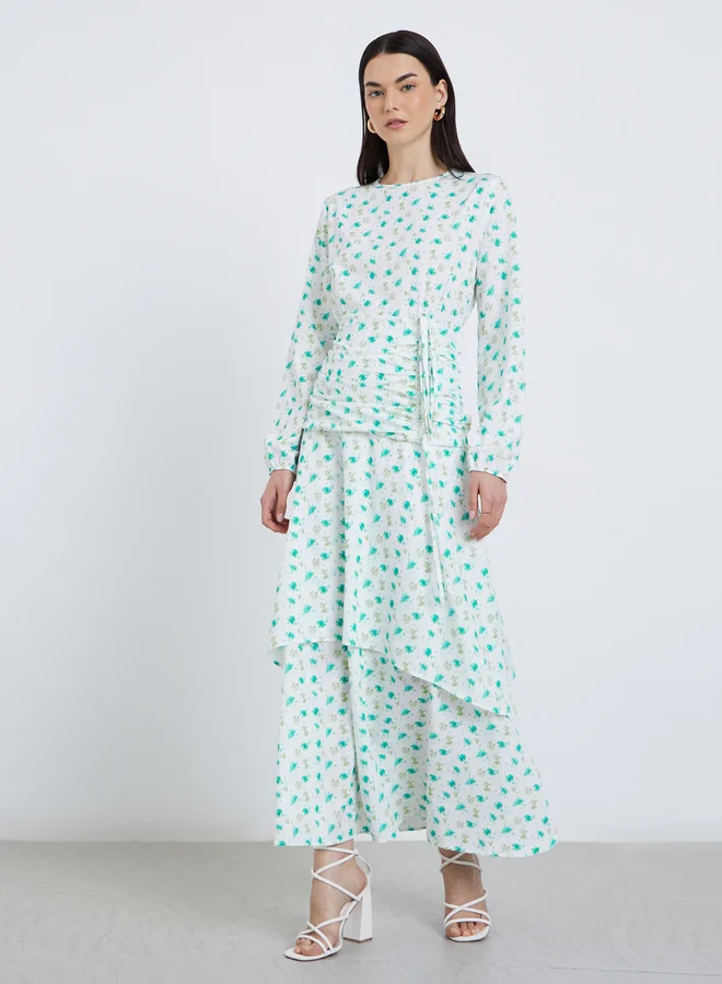 Take Two Take Two Ditsy Print Double Layer Hem Maxi Dress