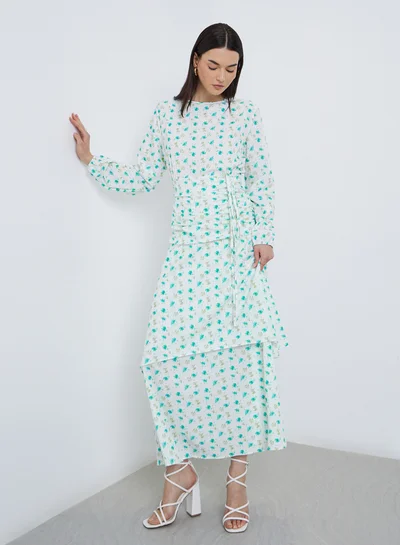 Take Two Ditsy Print Double Layer Hem Maxi Dress