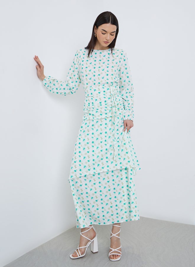 تايك تو فستان ماكسي بطبقتين وحافة بطبعات زهور صغيرة - Image 1