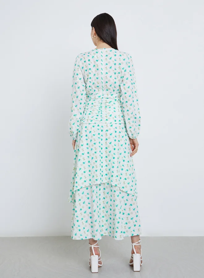 Take Two Take Two Ditsy Print Double Layer Hem Maxi Dress