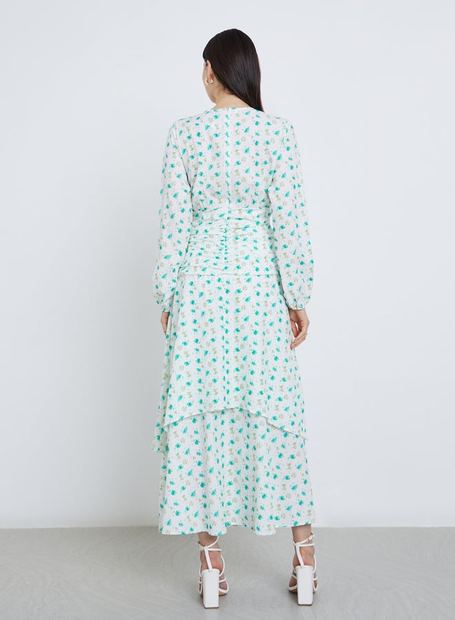 تايك تو فستان ماكسي بطبقتين وحافة بطبعات زهور صغيرة - Image 5