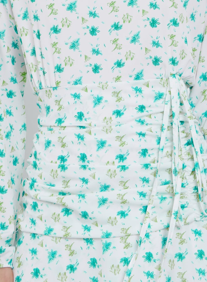 تايك تو فستان ماكسي بطبقتين وحافة بطبعات زهور صغيرة - Image 4