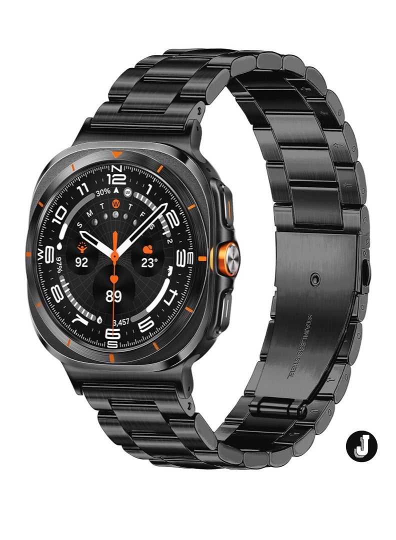 JAJEEK "Premium Stainless Steel No-Gap Band for Samsung Galaxy Watch Ultra 47mm (2024) – Sleek Black Metal Strap for Men and Women, Perfect for Business and Formal Settings" - Image 1