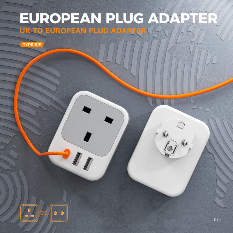 تيسان TESSAN UK to European Plug Adapter 2 Pack, Type E F EU Plug with USB C - Image 2