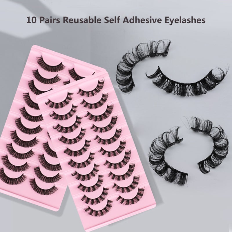 10 Pairs Reusable Self Adhesive Eyelashes No Glue or Eyeliner Needed Natural Thick False Lashes Extension - Image 3