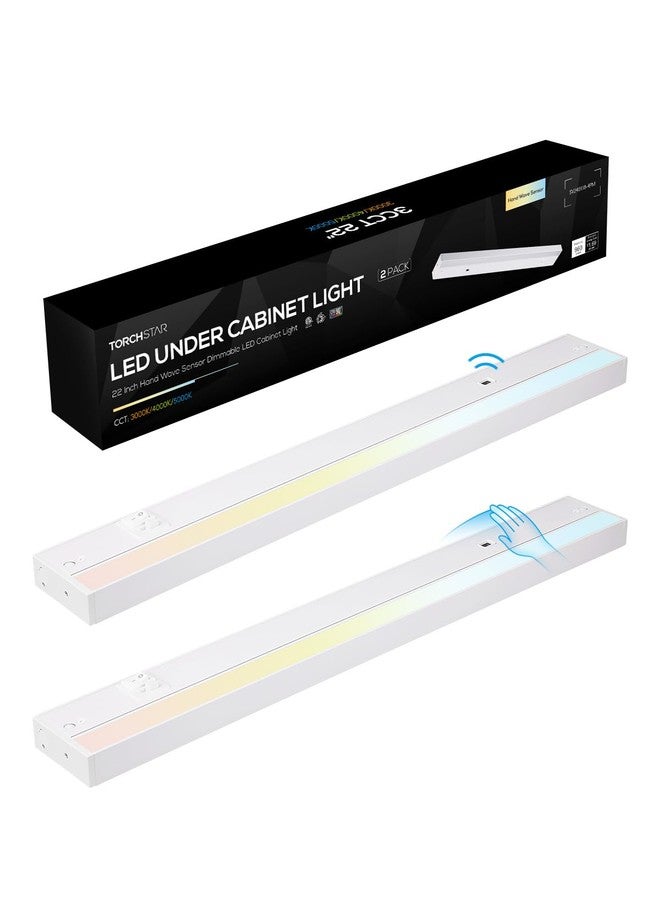 TORCHSTAR LED Under Cabinet Lighting 3CCT, 22 Inch 14W 960LM, Hardwired & Plug-in, Hand Wave Motion Sensor, CRI90 120V ETL Dimmable Under Counter Lights for Kitchen, White Aluminum Housing, Pack of 2 - Image 1