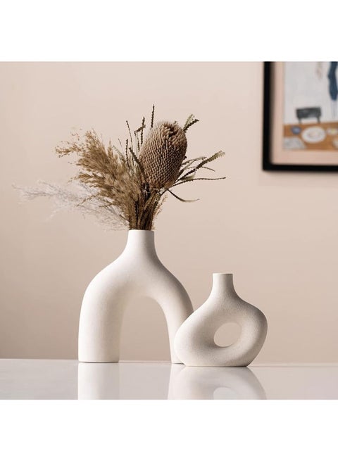 Pevfeciy Ceramic Vase For Pampas Grass, White Vase Modern Decorative Vase Boho Decorative Style, Creative Set Of 2 Vases, Flower Vase For Fresh Flowers And Dried Flowers Decoration, Dining Table,