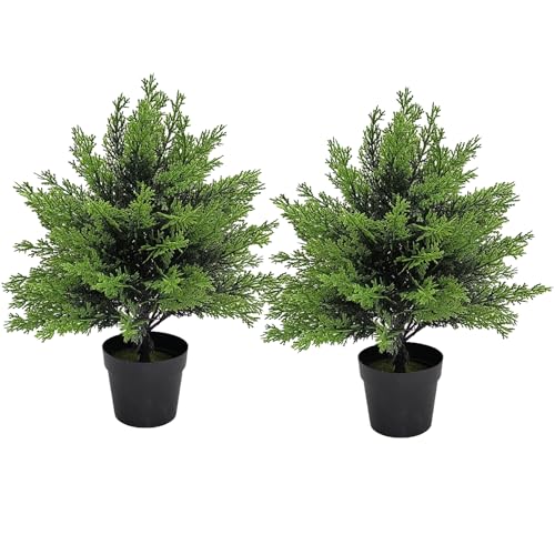 NAWEIDA Artificial Potted Small Topiary Ball Tree 16 Inch Indoor Outdoor UV Resistant Small Bush Potted Artificial Plants for Porch Garden Set of 2 - Image 1