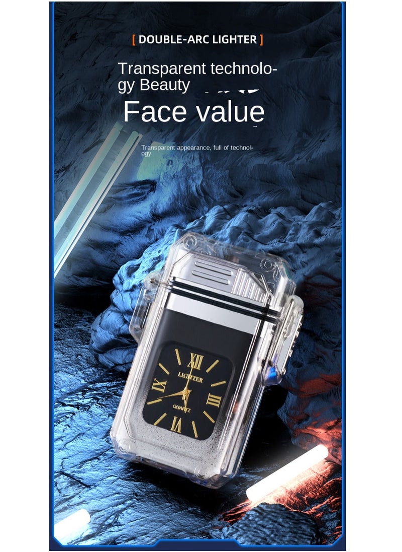 Arc Electric Lighter USB Rechargeable Lighter Waterproof Dial Outdoor Lighter Fashion Transparent Windproof Lighter Suitable for Candles Incense Fireworks